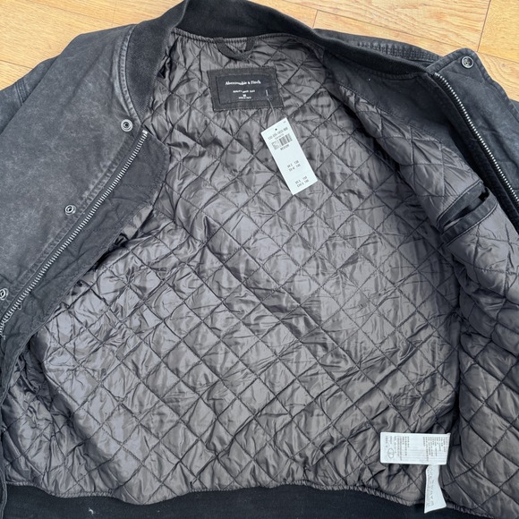 NWT Abercrombie & Fitch Mens Black Washed Bomber Jacket Size Medium - Picture 6 of 7